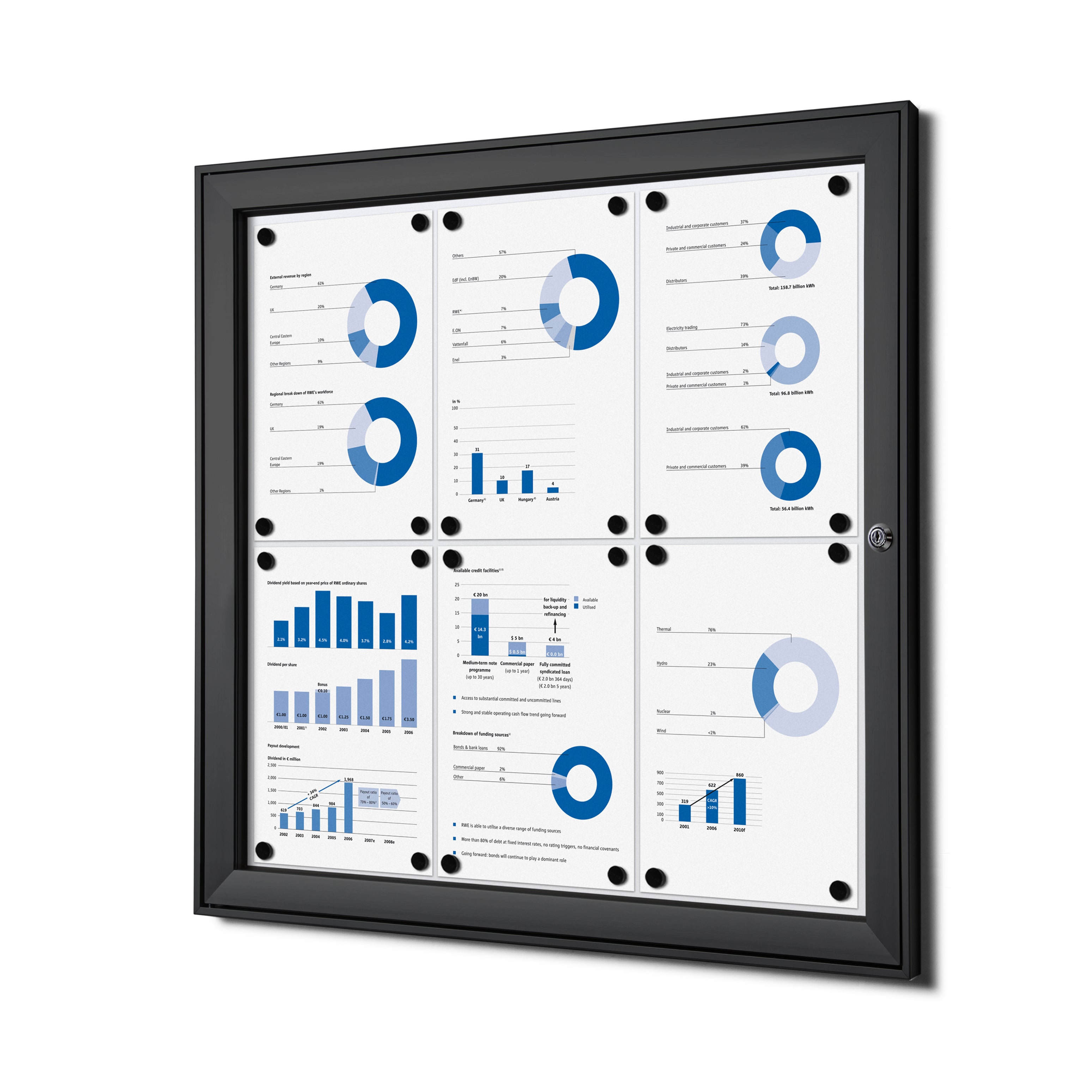 Vitrine intérieure verrouillable premium 6× A4 noir, vue de face