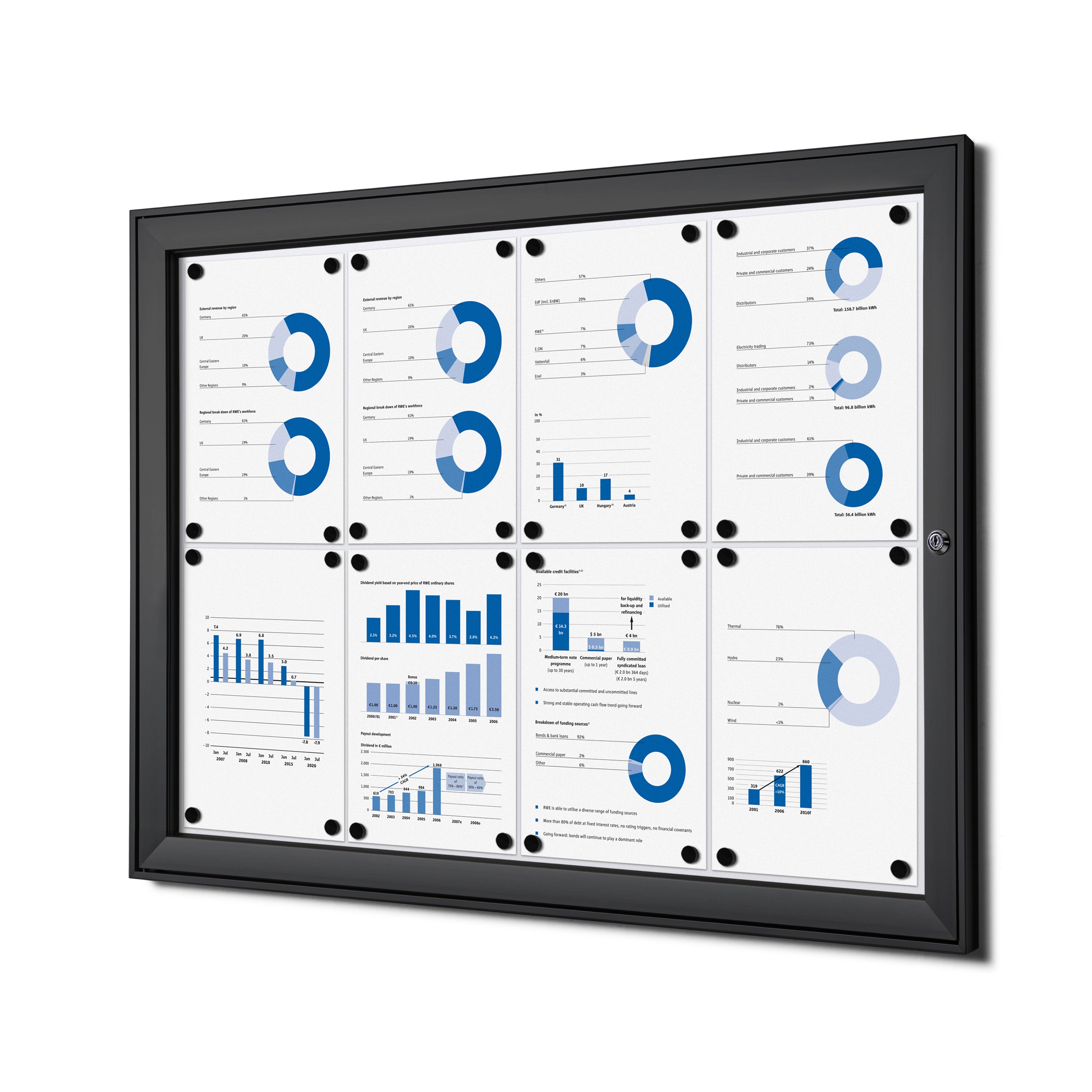 Vitrine intérieure verrouillable premium 8× A4 noir, vue de face