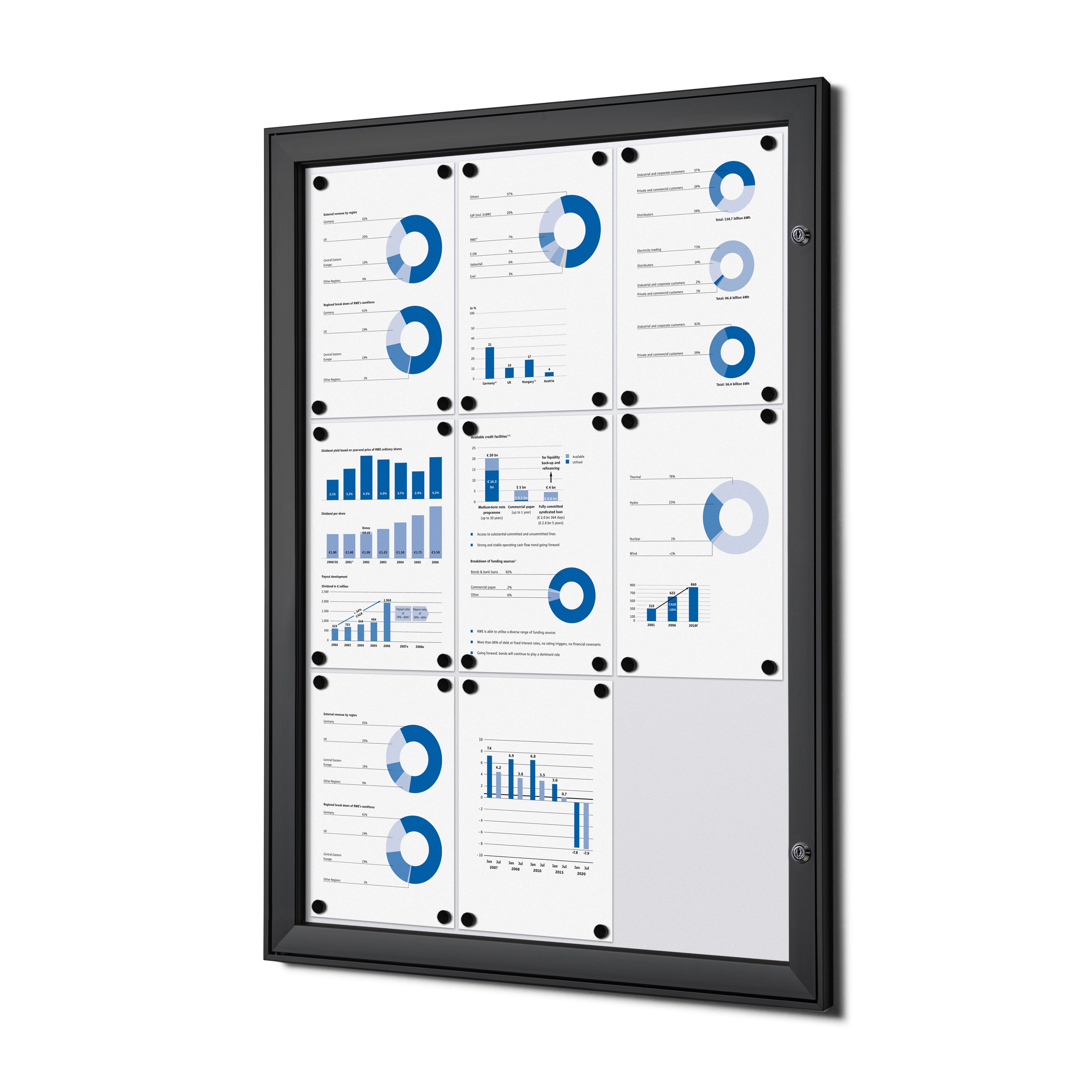 Vitrine intérieure verrouillable premium 9× A4 noir, vue de face